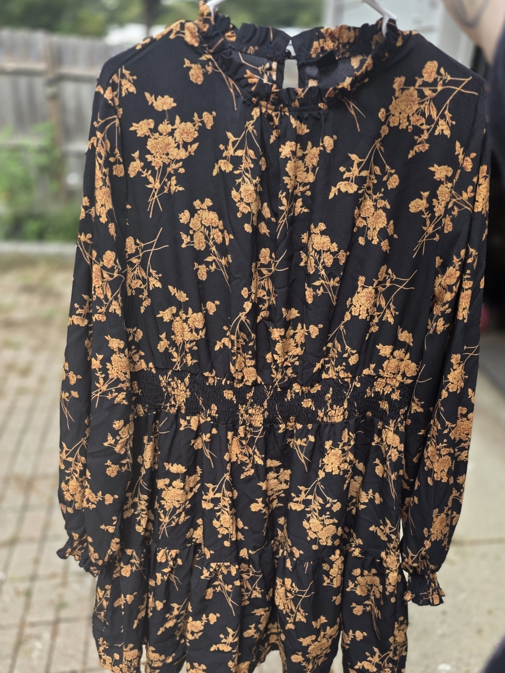 Floral Print Black & Mustard Long-sleeve Dress